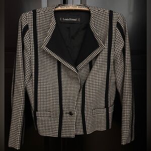 Vintage Louis Feraud Black & White Houndstooth Striped Blazer
